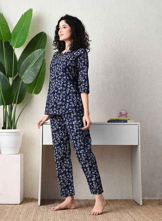 تايك تو طقم بيجاما من بنطال وبلوزة قطن بطبعة كاملة